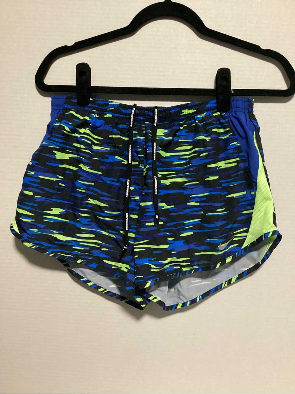 Nike Blue and Neon Green Patterned Athletic Shorts M
